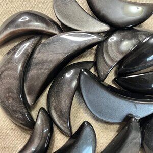 Silver Sheen Obsidian Moon, Crescent Moon, Black Obsidian